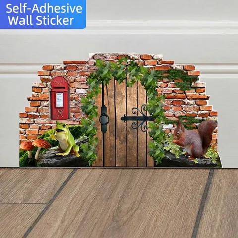 3D Fairy Door Wall Sticker Miniature Forest Corner Decor Cartoon Animals PVC Waterproof Self Adhesive Decal For Kids Room