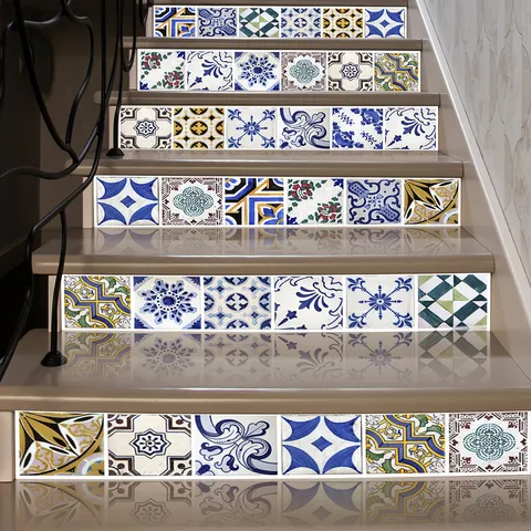 3D Geometric European Tile Stair Stickers Waterproof PVC Self Adhesive Home Decoration Removable Wall Stickers For Step Renovation Cover