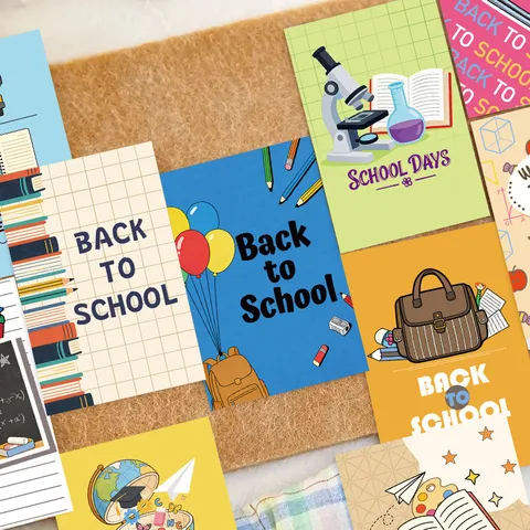 Cartoline di Cartoni Animati Back To School Laminazione Opaca Cartoncino Bianco Carta Messaggio Sfondo Foto Parete Arredo Cancelleria Biglietto Auguri