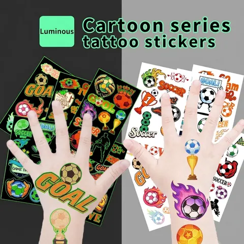 Luminous Soccer Temporary Tattoos For Kids Waterproof Glow In The Dark Football Trophy Stickers For Sports Party Favors Gift