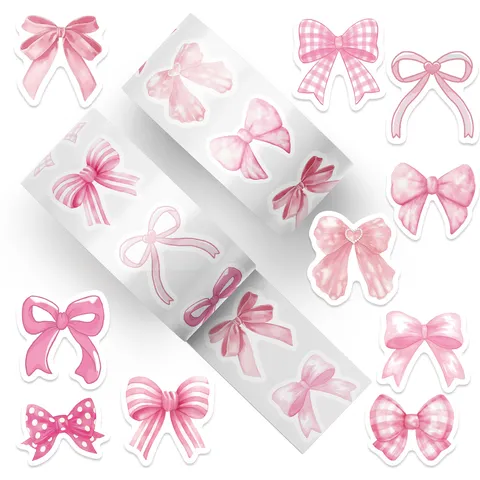 Roze Strik Rolstickers Schattige Decoratieve Zelfklevende Etiketten Voor Journaling Scrapbooking Envelop Afdichting Kantoorartikelen