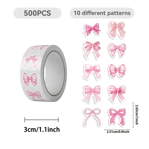 Roze Strik Rolstickers Schattige Decoratieve Zelfklevende Etiketten Voor Journaling Scrapbooking Envelop Afdichting Kantoorartikelen