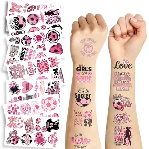 Tatuajes Temporales de Fútbol Rosa para Niños Pegatinas Impermeables de la Copa del Mundo para Niñas Fiesta de Cumpleaños