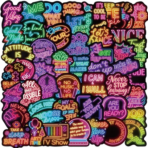 Neon Motivational Quotes Stickers Waterproof Vinyl Graffiti Decals For Laptop Guitar Luggage DIY Neon Light Style Decoration