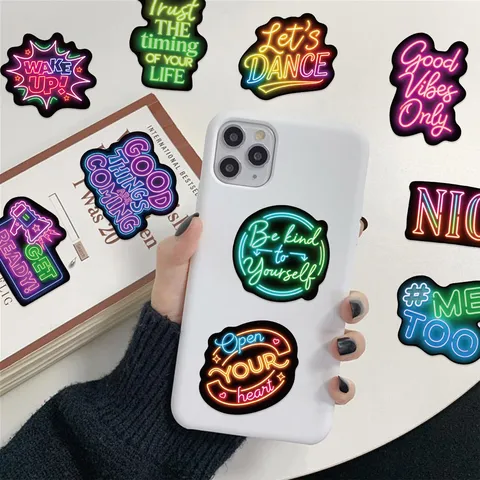 Neon Motivational Quotes Stickers Waterproof Vinyl Graffiti Decals For Laptop Guitar Luggage DIY Neon Light Style Decoration