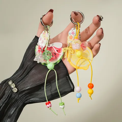 Leuke Acryl Fruit Plakje Tasbedeltje Kleurrijke Kralen Telefoonkoord Strik Sleutelhanger Voor Handtas Rugzak Vrouwen Decoratie