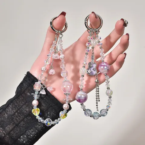 Handgefertigte Leuchtende Perlen Handyband Nische Denim Gitarre Quaste Handyanhänger Glückverheißende Wolke Tasche Anhänger Damen Schmuck
