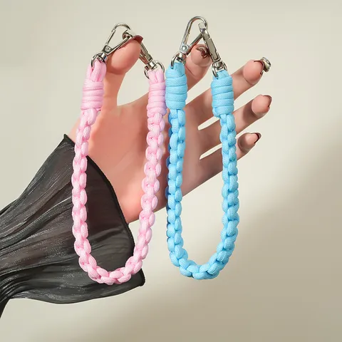Handgewebte Nylonseil Telefon Handgelenkschlaufe Kreuzknoten Webart Anti-Sturz Handy Kette Mit Metall Karabinerverschluss Für Taschen Schlüssel Damen Accessoire