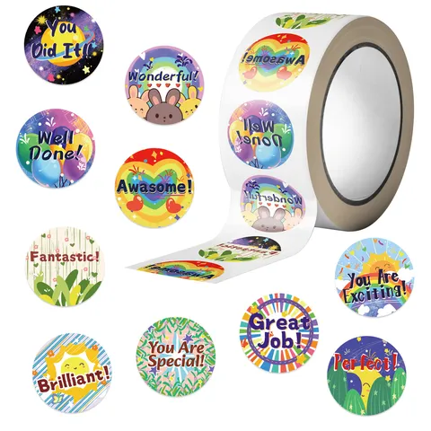 Round Cartoon Reward Stickers For Kids Motivational Quotes Labels For Students Teachers Scrapbooking DIY Decoration