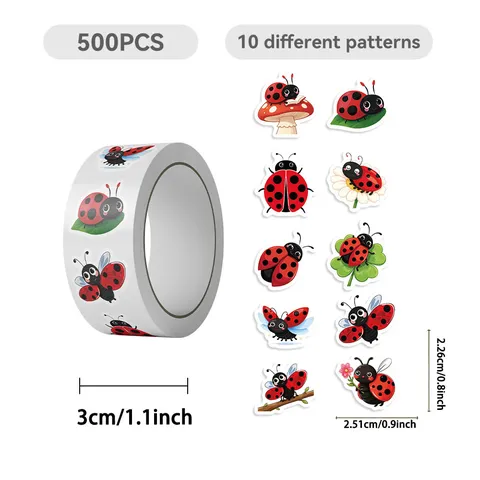 Cute Cartoon Ladybug Roll Stickers DIY Decorative Adhesive Stickers For Scrapbooking Gift Envelope Sealing