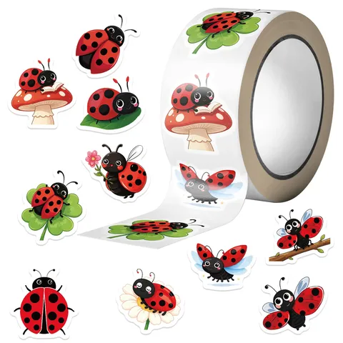 Cartoon Cute Ladybug Sticker Roll PVC Waterproof Stickers For Kids DIY Scrapbooking Reward Gift Label Decoration