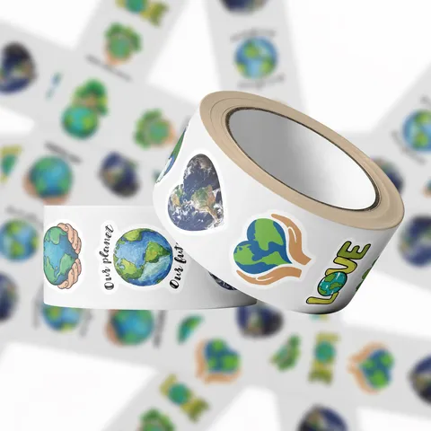 500 Pieces Earth Day Stickers Roll Cartoon Love Planet Labels Eco-Friendly Journaling Tape For Envelope Gift Decoration
