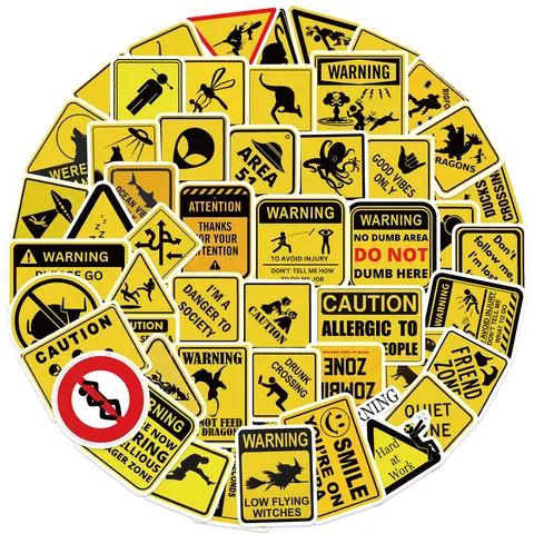 Funny Warning Signs Graffiti Stickers Waterproof PVC Decals For DIY Luggage Notebook