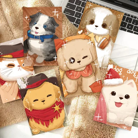 Cartoon Pet Dog Cat Postcards White Cardboard Message Cards INS Style Wall Decor Art Prints Photography Props Greeting Cards