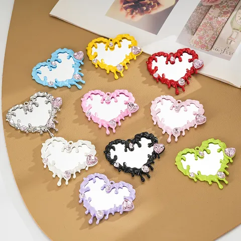 Y2K Sweet Cool Fluido Liquido Specchio a Cuore Accessori Fai-da-te Strass Forma di Cuore Decorazione Custodia Telefono Specchio Adesivo Lega di Zinco Componenti Gioielli