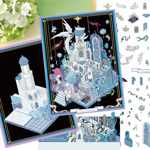 Cartoon Cartoon Isometric Landscape Stickers 3D Miniature Scene DIY Scrapbooking Journal Decoration PET Waterproof Stickers