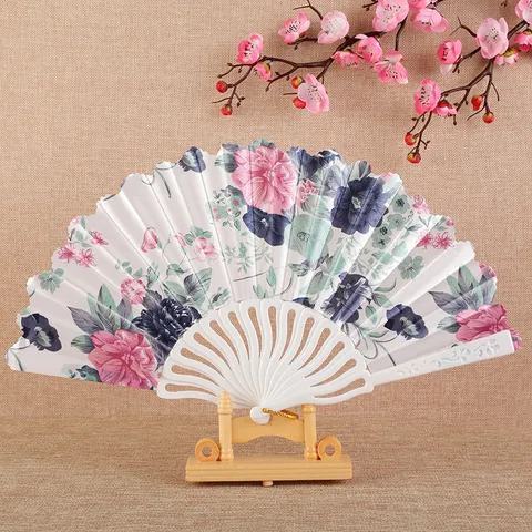 Éventail Pliant de Style Chinois Éventail Main Portable en Plastique Rétro Imprimé Floral pour Voyage Quotidien Refroidissement Maison