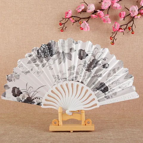 Éventail Pliant de Style Chinois Éventail Main Portable en Plastique Rétro Imprimé Floral pour Voyage Quotidien Refroidissement Maison