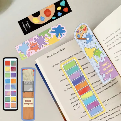 Cartoon Artistic Painting Brush Bookmark Watercolor Palette Painting Tools White Cardboard Book Marks For Reading Students