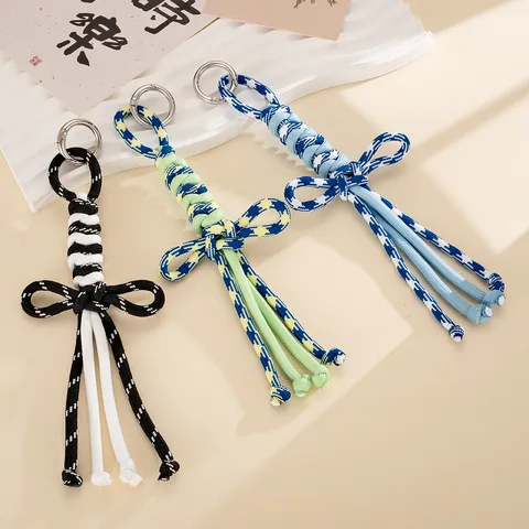 Handgewebter Nylonseil Bogen Taschenanhänger Nische Zweifarbig Geflochtener Schlüsselanhänger Handyband Damen Vielseitiger Quastenanhänger
