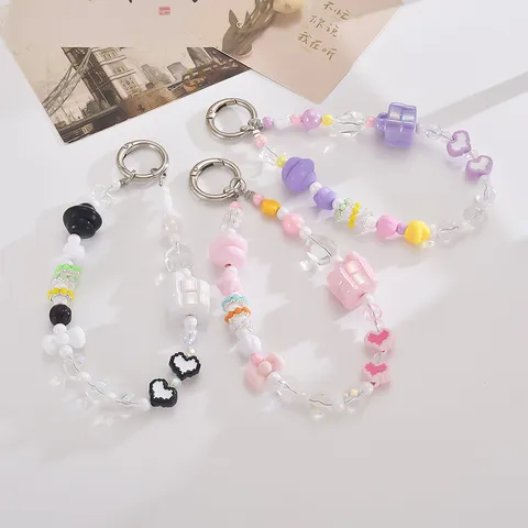Colgante para Teléfono de Cuentas Acrílicas Coloridas de Verano Lindo Conejo Sandía Caja de Regalo Corazón Estrella Cuentas Cordón Antipérdida