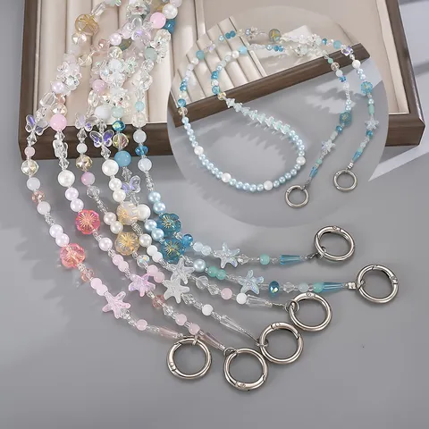 Catena del Telefono Fatta a Mano con Perline Libellula Fiore Tracolla Cinturino Anti-Smarrimento Ciondolo per Borsa in Acrilico Accessorio Donna Gioielli