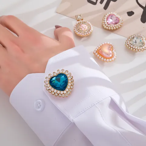 Vintage Herz Parfümflasche Hemd Manschettenknöpfe Für Damen Luxus Perle Strass Abnehmbare Kragennadeln DIY Schmuck Zubehör