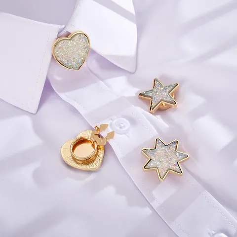 Zinc Alloy Rhinestone Star Heart Collar Clips For Men Women Creative Shirt Cufflinks High-End Collar Studs DIY Jewelry Accessories