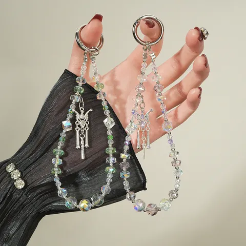Ins Style Beaded Phone Charm Butterfly Pendant Wrist Strap Handmade Resin Beads Anti-Lost Lanyard Bag Ornament Keychain For Women Jewelry