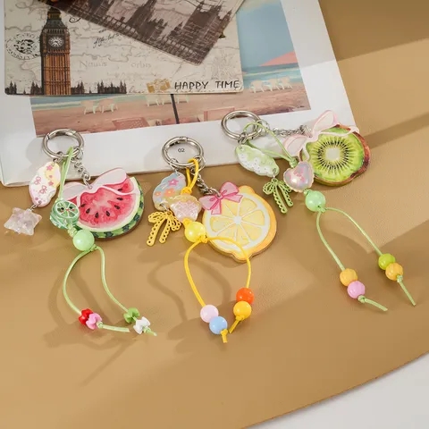 Leuke Acryl Fruit Plakje Tasbedeltje Kleurrijke Kralen Telefoonkoord Strik Sleutelhanger Voor Handtas Rugzak Vrouwen Decoratie
