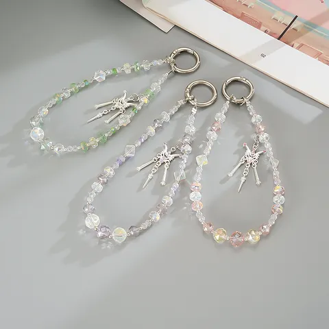 Ins Style Beaded Phone Charm Butterfly Pendant Wrist Strap Handmade Resin Beads Anti-Lost Lanyard Bag Ornament Keychain For Women Jewelry