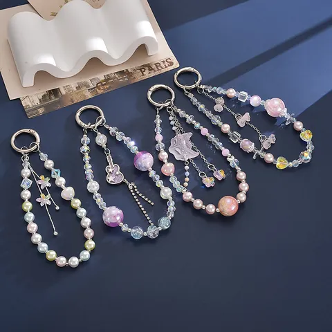 Handgefertigte Leuchtende Perlen Handyband Nische Denim Gitarre Quaste Handyanhänger Glückverheißende Wolke Tasche Anhänger Damen Schmuck