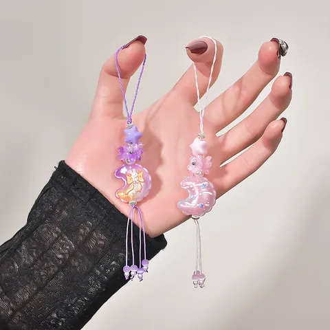 Summer Candy Color Embossed Moon Phone Chain Flower Beaded Camera Strap Bag Charm Fresh Resin Tassel Hanging Accessory For Women