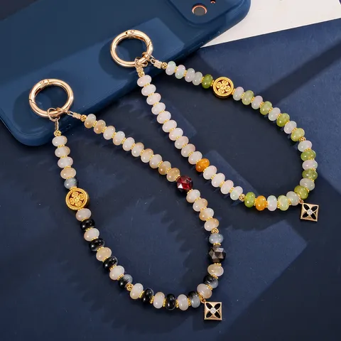 New Chinese Style Alloy Square Pendant Phone Charm Handmade Beaded Wrist Strap Retro Bag Pendant For Women Gift