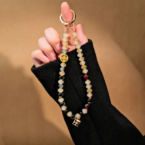 New Chinese Style Alloy Square Pendant Phone Charm Handmade Beaded Wrist Strap Retro Bag Pendant For Women Gift