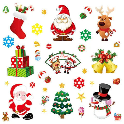 Pegatinas de Ventana de Navidad Reno Papá Noel Muñeco de Nieve Pegatinas de Pared Vidrio Casa Fiesta Decoración Suministros