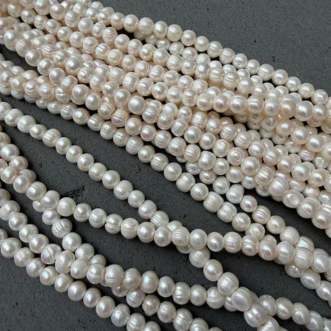 9-10mm Freshwater Pearl Beads Near-Round Threaded Natural White Strand With 2.5mm Large Hole For DIY Jewelry Making