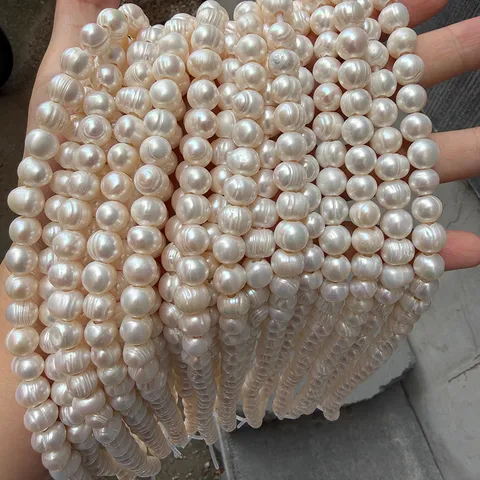 9-10mm Freshwater Pearl Beads Near-Round Threaded Natural White Strand With 2.5mm Large Hole For DIY Jewelry Making