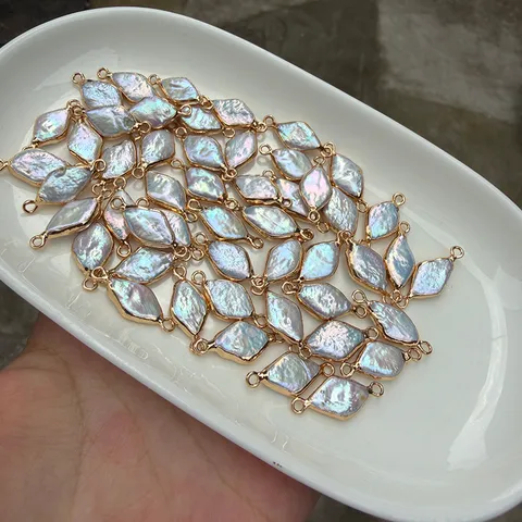 Natural Freshwater Baroque Pearl Pendants Gold-Plated Copper Edging Rhombus Jewelry Charms For Necklace Bracelet Making DIY Accessories