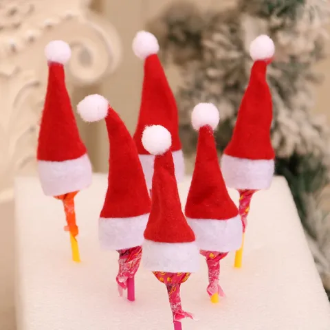Natale Mini Cappello di Babbo Natale Tessuto Non Tessuto Copertura per Lecca-lecca Posate Festa a Tema Decorazione per la Tavola