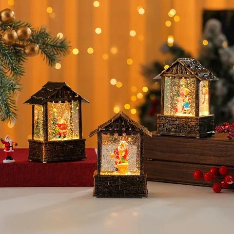 Christmas Glowing Snow Globe Lantern Tree Santa Snowman Figurine Light Up Music Night Light Holiday Home Decor