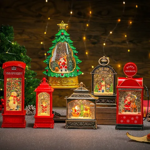 Christmas Musical Water Snow Globe Lantern Glowing Light Up Telephone Booth Wind Lamp Holiday Home Decor Gift