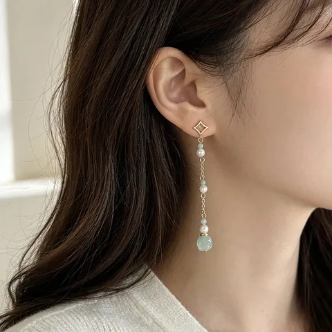 Orecchini Pendenti con Nappa di Perla d'Acqua Dolce Per Donne Rame Placcato Oro Perno Argento Sterling 925 Stile Cinese