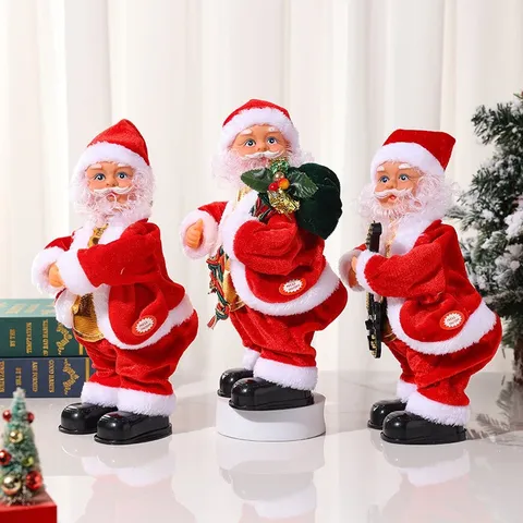 Electric Santa Claus Doll Singing Dancing Twerking Toy with Guitar Backpack Christmas Gift Home Party Decoration
