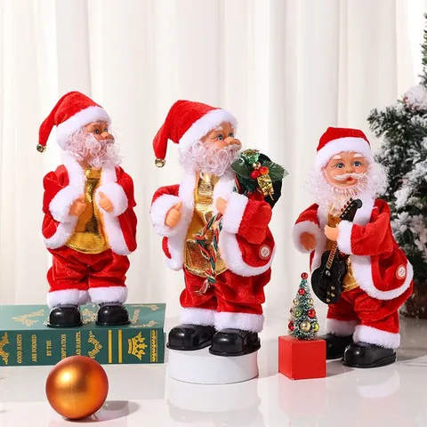 Electric Santa Claus Doll Singing Dancing Twerking Toy with Guitar Backpack Christmas Gift Home Party Decoration