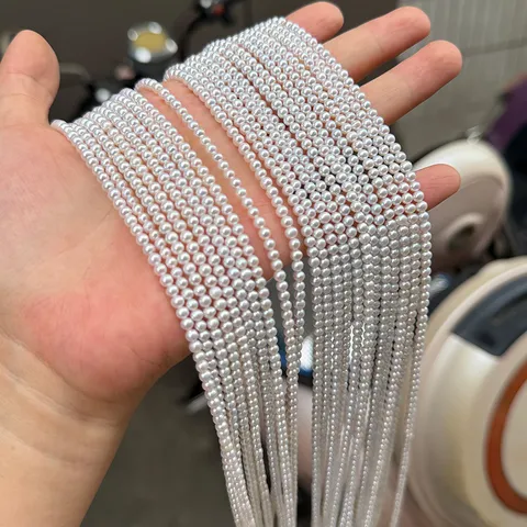 Perles en Vrac de Perle d'Eau Douce Naturelle Presque Rondes DIY Création de Bijoux Petites Perles Blanches pour Colliers Bracelets