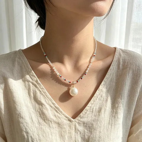 Barok Afneembare Knoop Hanger Zoetwaterparel Halsketting Vrouwen Vintage Gemengd Kristal Sleutelbeen Ketting Sieraden Cadeau