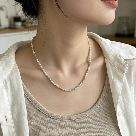 Handgefertigte Natur Süßwasserperlenkette Mit Kleinen Perlen Naturkristall Vergoldete Kupfer Schlüsselbein Kette Damen Schmuck