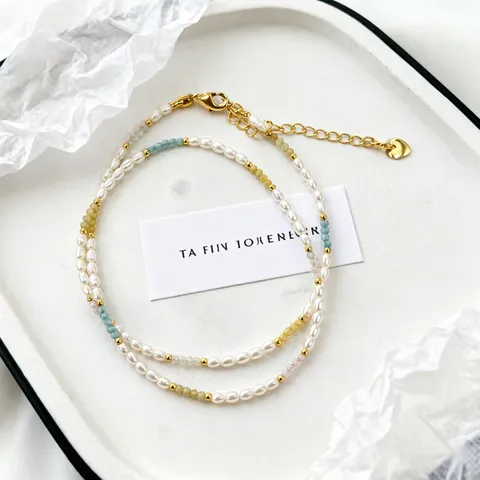 Handgefertigte Natur Süßwasserperlenkette Mit Kleinen Perlen Naturkristall Vergoldete Kupfer Schlüsselbein Kette Damen Schmuck