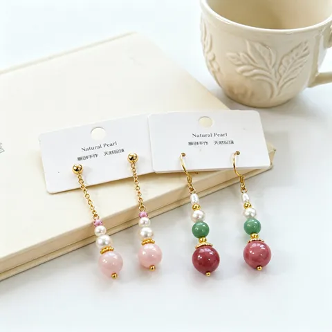 Nuovo Stile Cinese Perla d'Acqua Dolce Orecchini Pendenti Vintage Placcato Oro Giada Agata Nappa Orecchini per Donna